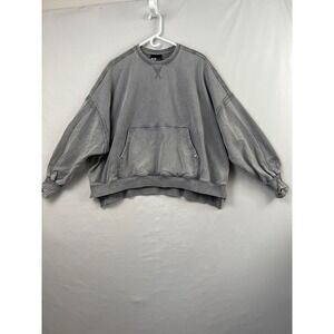 POPFLEX Sweatshirt Womens S/M Grey Oversized Boxy Tunic Distressed Cotton